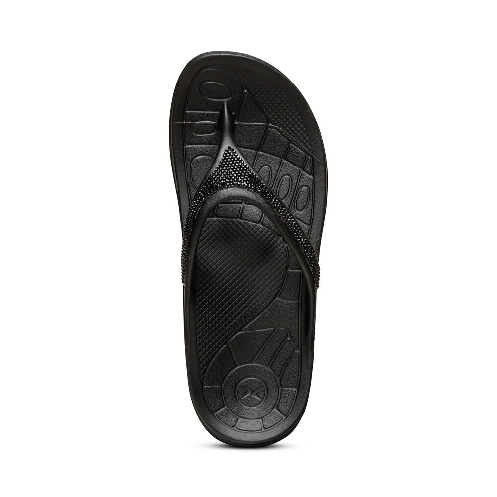 Aetrex Women's Fiji Orthotic Flip Flops - Black | USA ZAG3T81